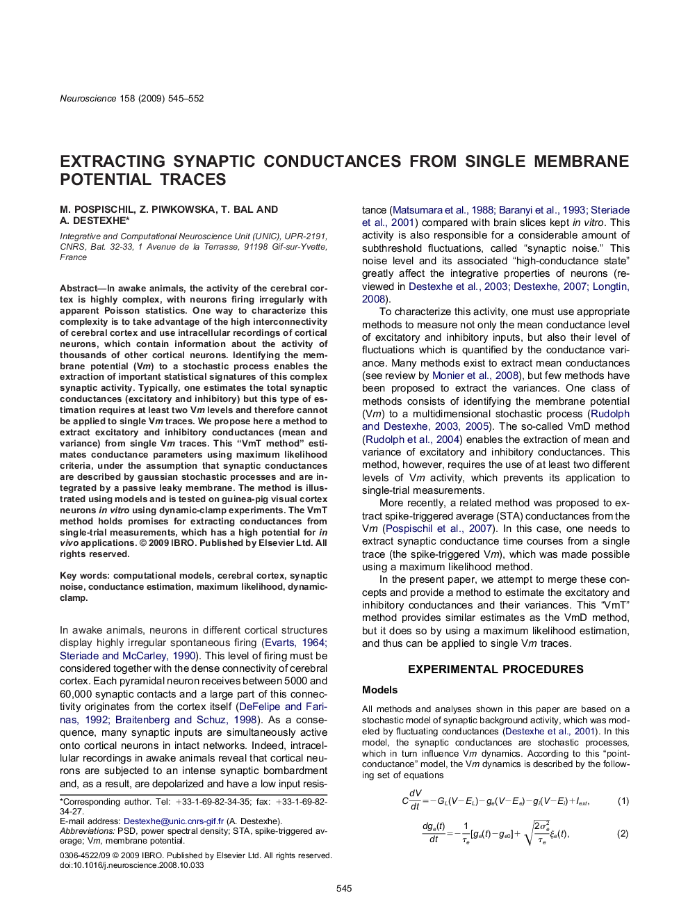 Extracting synaptic conductances from single membrane potential traces