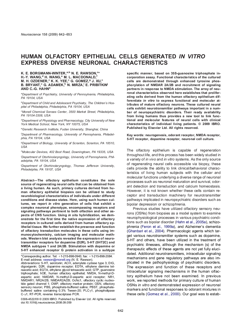 Human olfactory epithelial cells generated in vitro express diverse neuronal characteristics