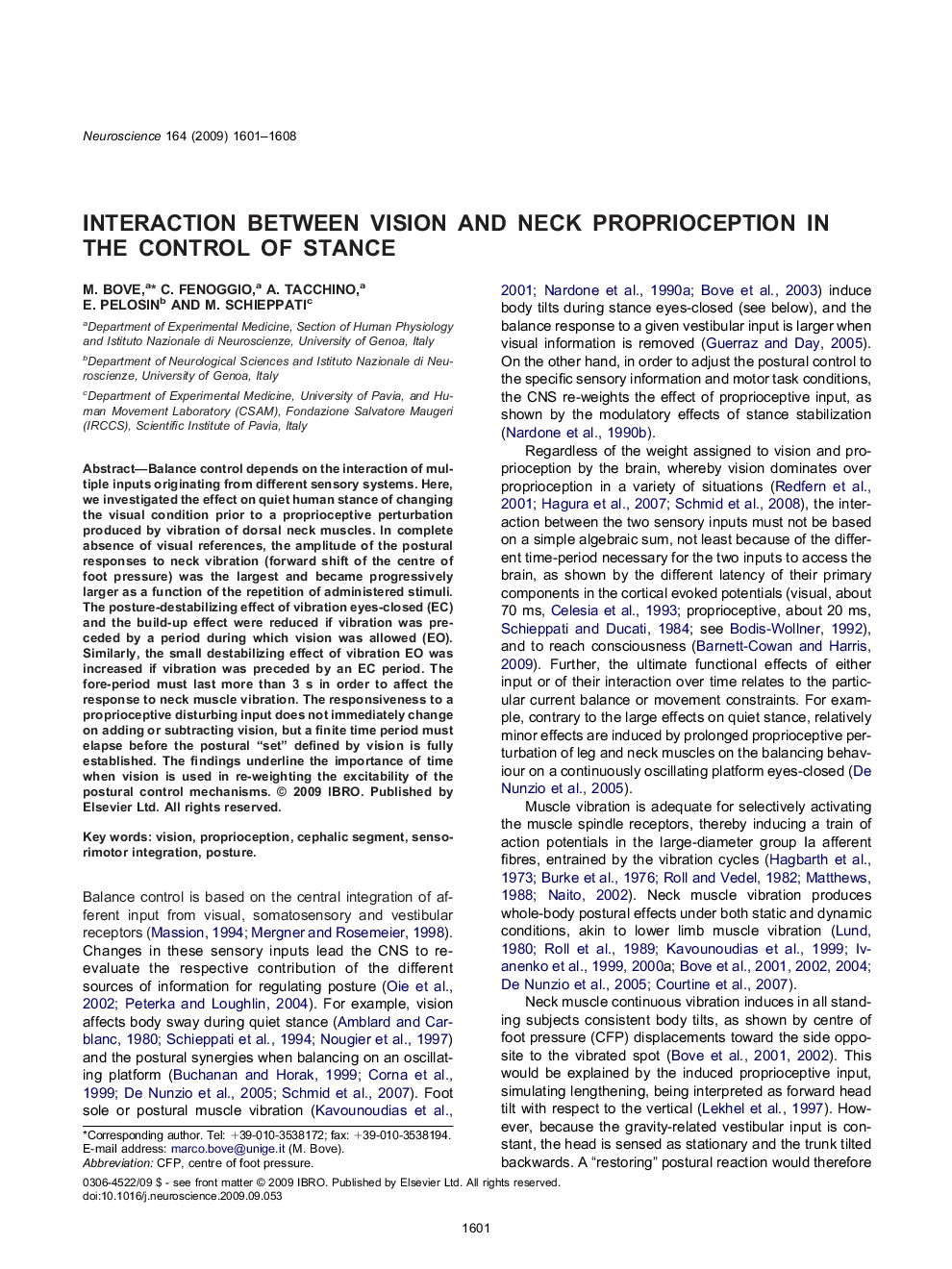 Interaction between vision and neck proprioception in the control of stance