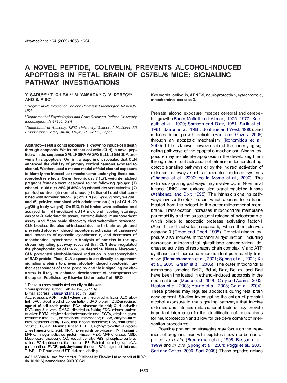 عکس صفحه اول مقاله: Developmental NeuroscienceResearch PaperA novel peptide, colivelin, prevents alcohol-induced apoptosis in fetal brain of C57BL/6 mice: signaling pathway investigations Developmental NeuroscienceResearch PaperA novel peptide, colivelin, prevents alcohol-induced apoptosis in fetal brain of C57BL/6 mice: signaling pathway investigations