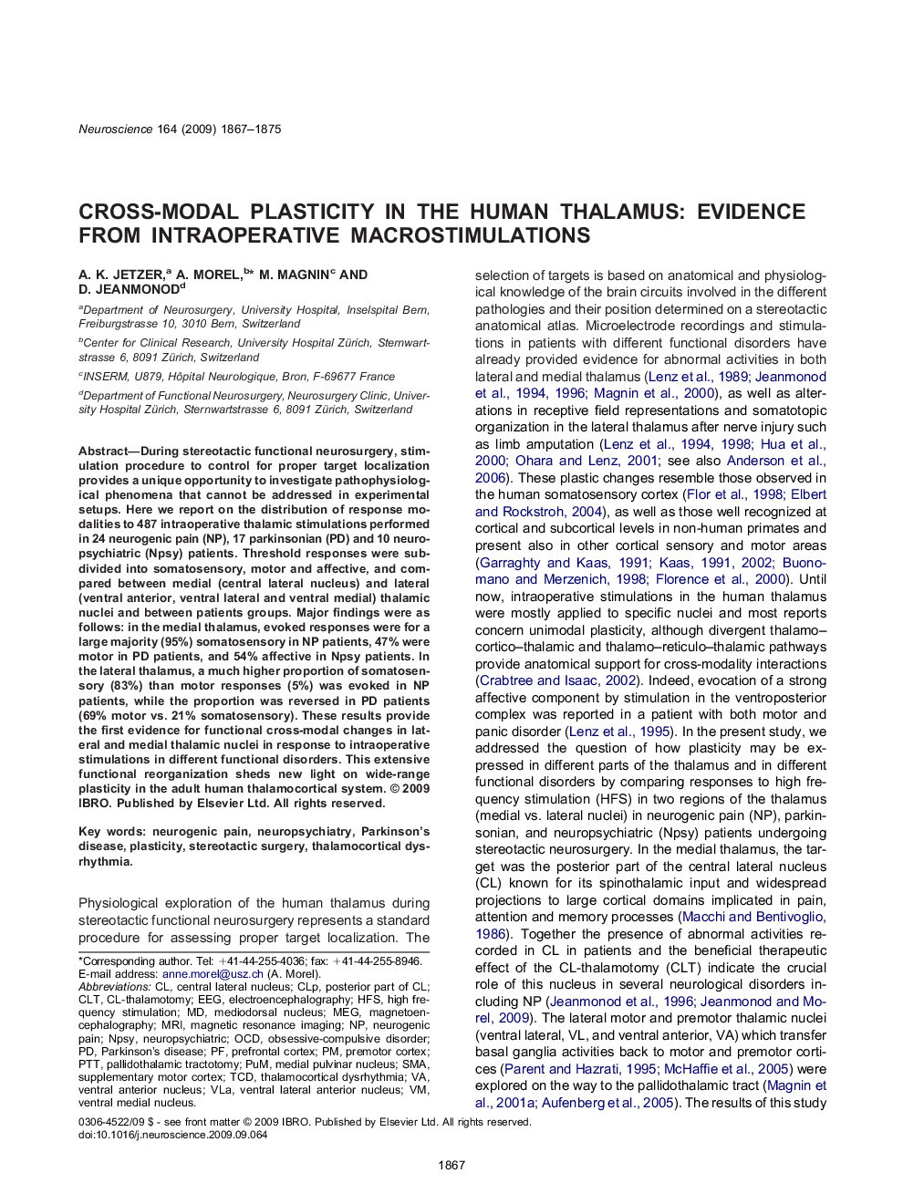 Systems NeuroscienceResearch PaperCross-modal plasticity in the human thalamus: evidence from intraoperative macrostimulations