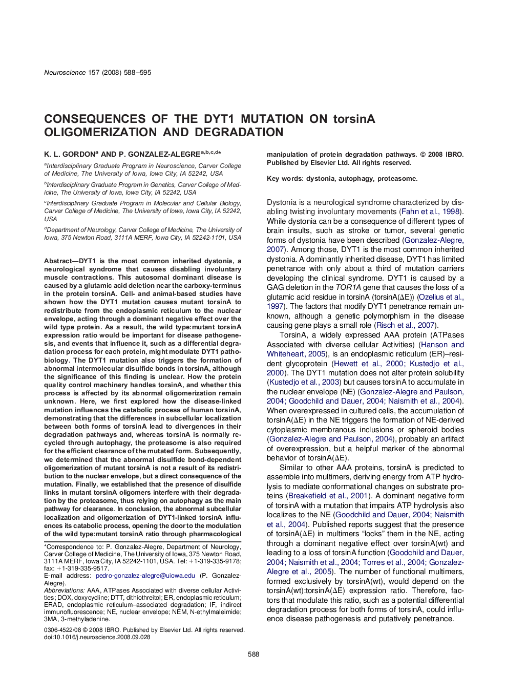 Consequences of the DYT1 mutation on torsinA oligomerization and degradation