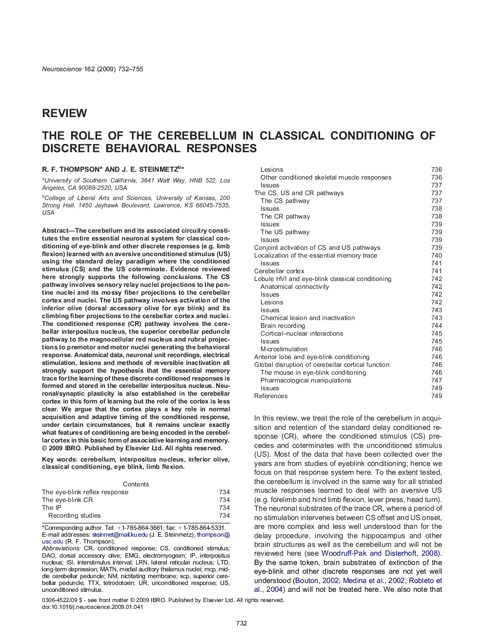 The role of the cerebellum in classical conditioning of discrete behavioral responses