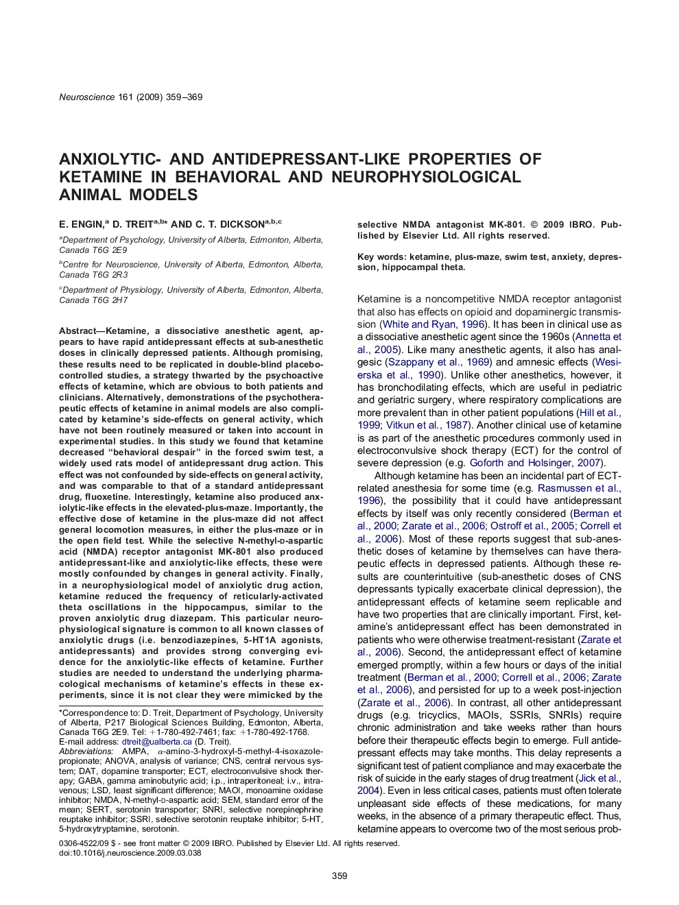 Anxiolytic- and antidepressant-like properties of ketamine in behavioral and neurophysiological animal models