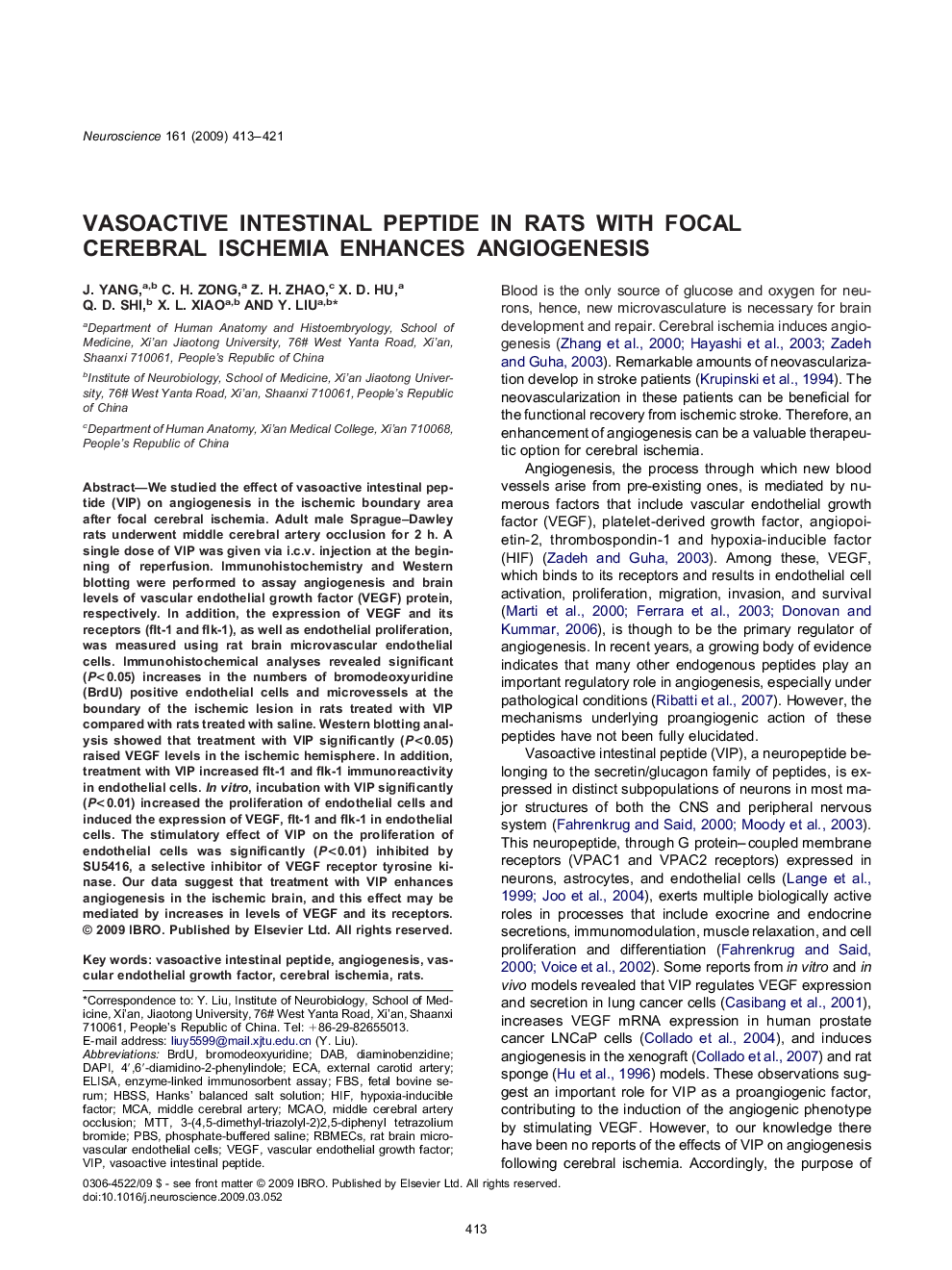 Vasoactive intestinal peptide in rats with focal cerebral ischemia enhances angiogenesis