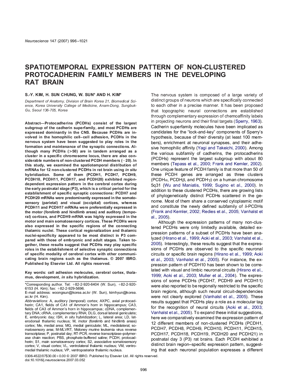 Spatiotemporal expression pattern of non-clustered protocadherin family members in the developing rat brain