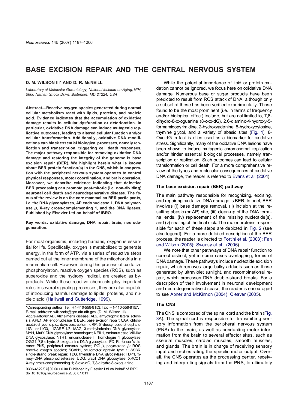 Base excision repair and the central nervous system