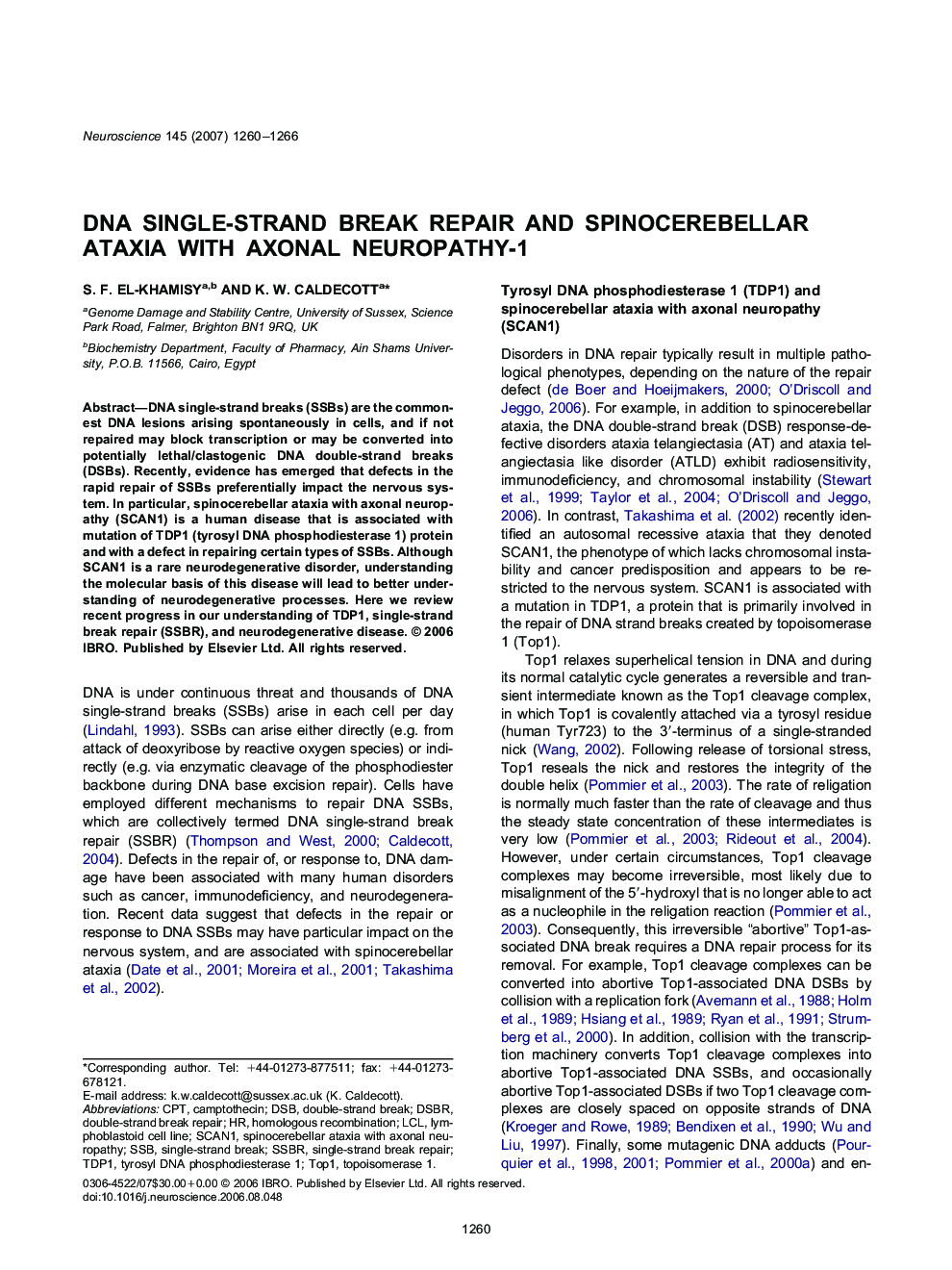 DNA single-strand break repair and spinocerebellar ataxia with axonal neuropathy-1