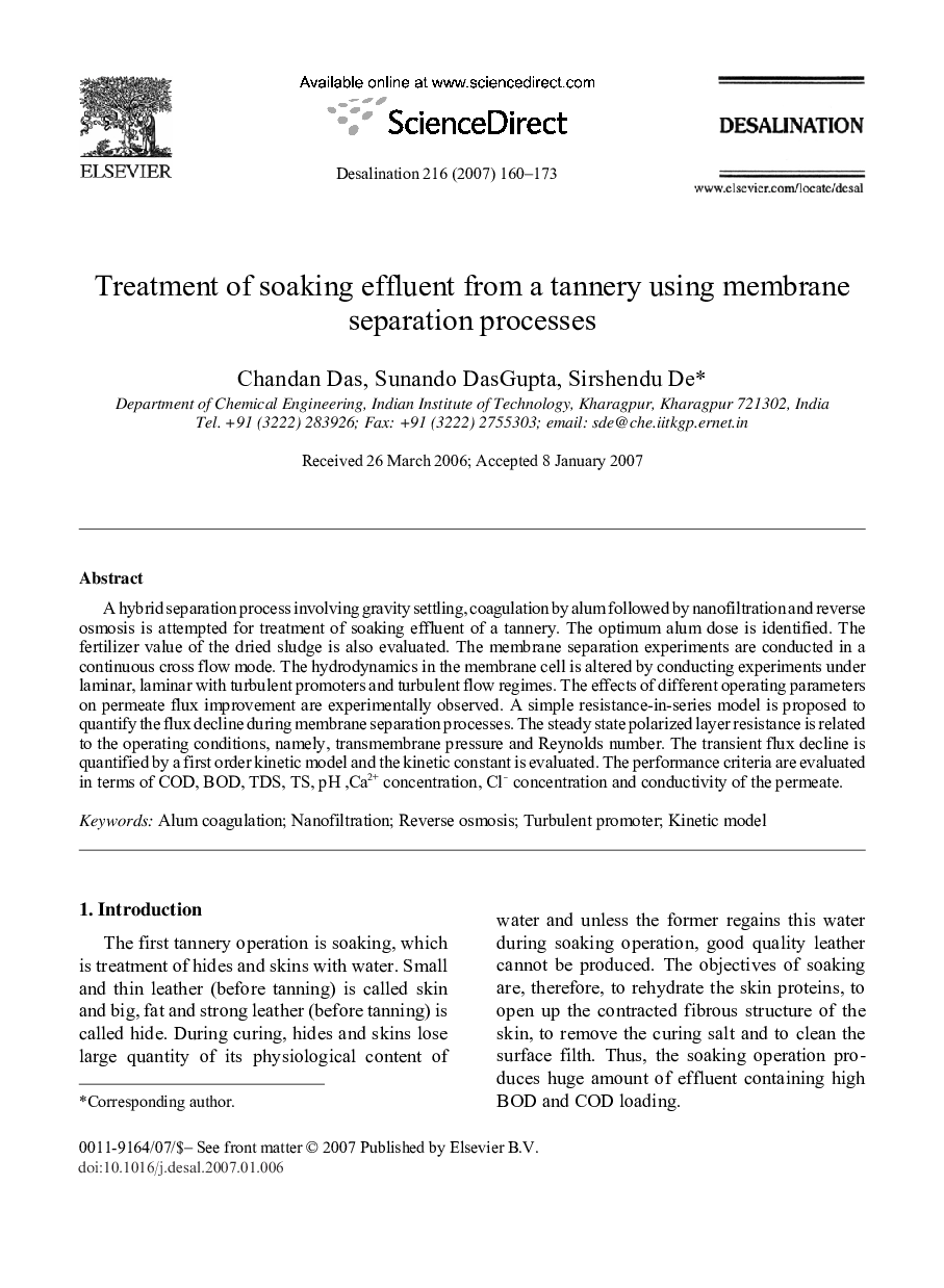 Treatment of soaking effluent from a tannery using membrane separation processes