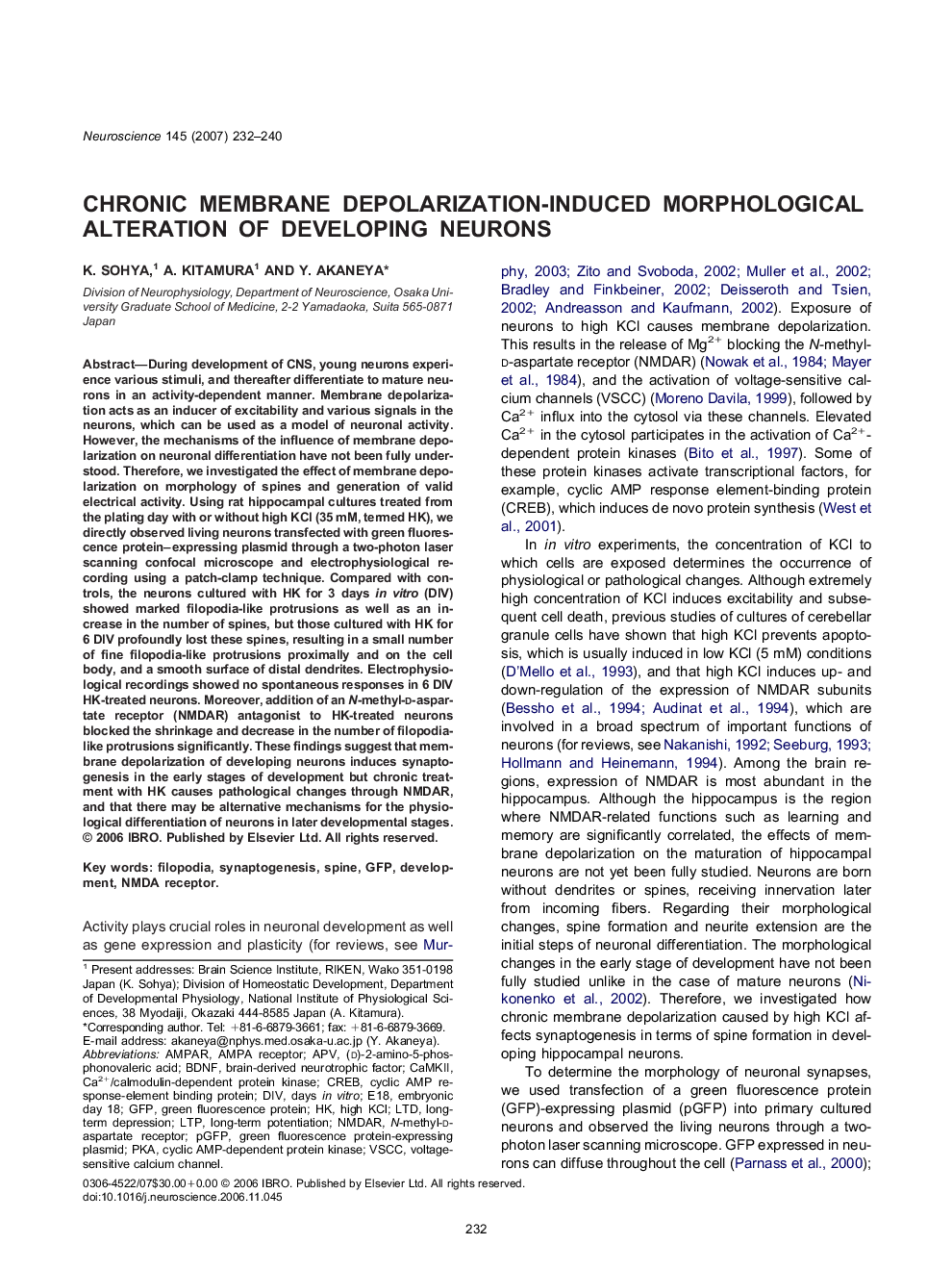 Chronic membrane depolarization-induced morphological alteration of developing neurons