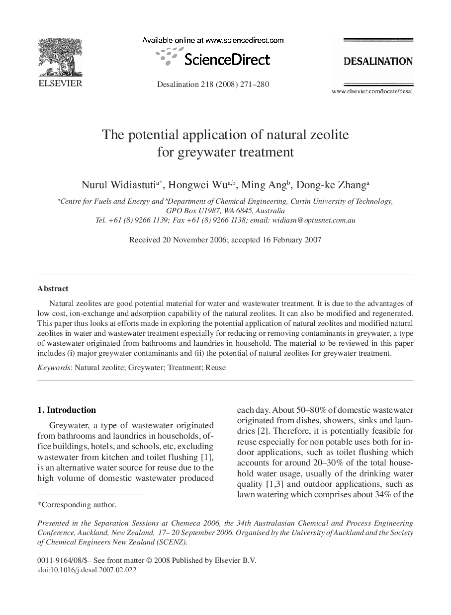 The potential application of natural zeolite for greywater treatment