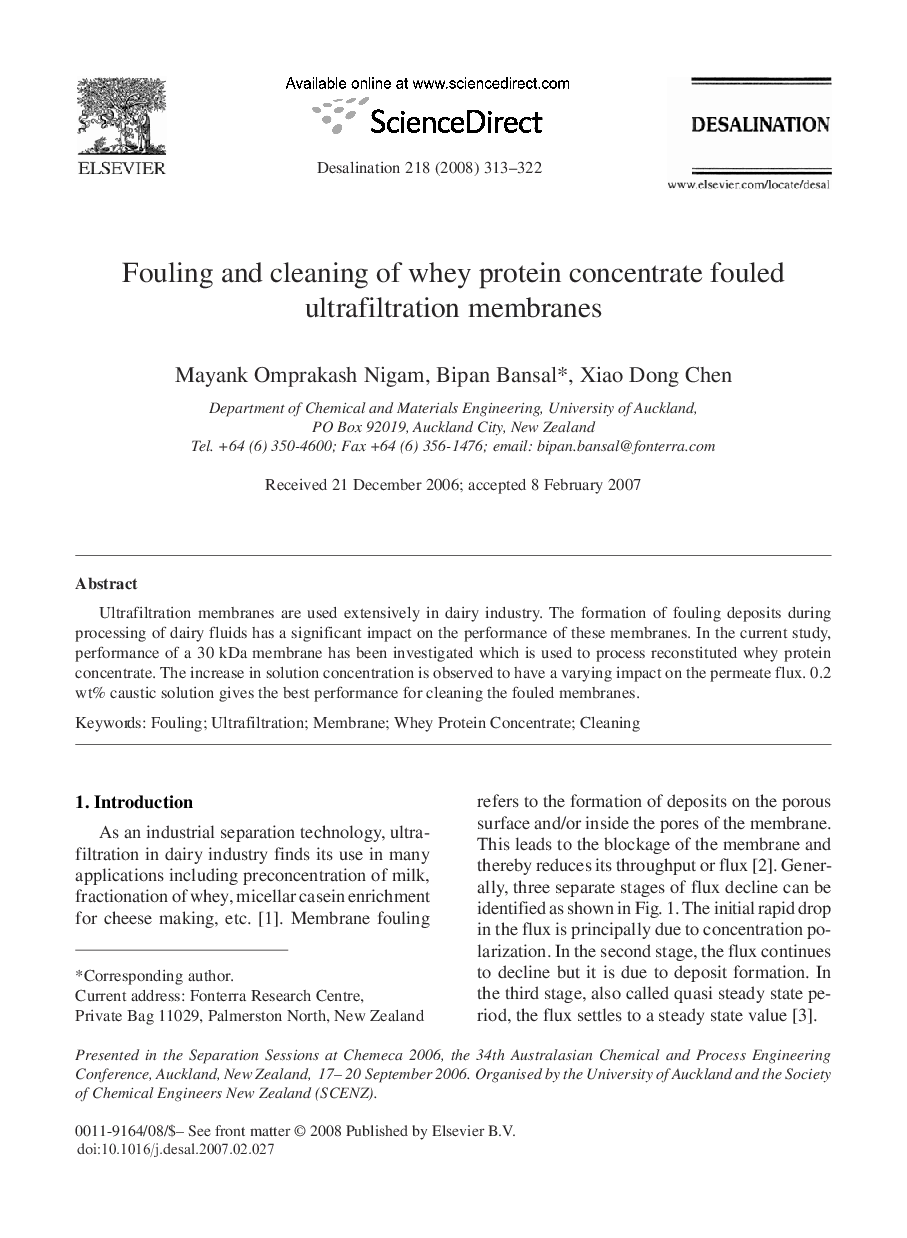 Fouling and cleaning of whey protein concentrate fouled ultrafiltration membranes