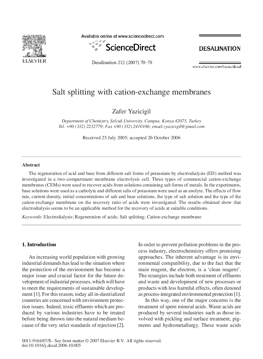 Salt splitting with cation-exchange membranes