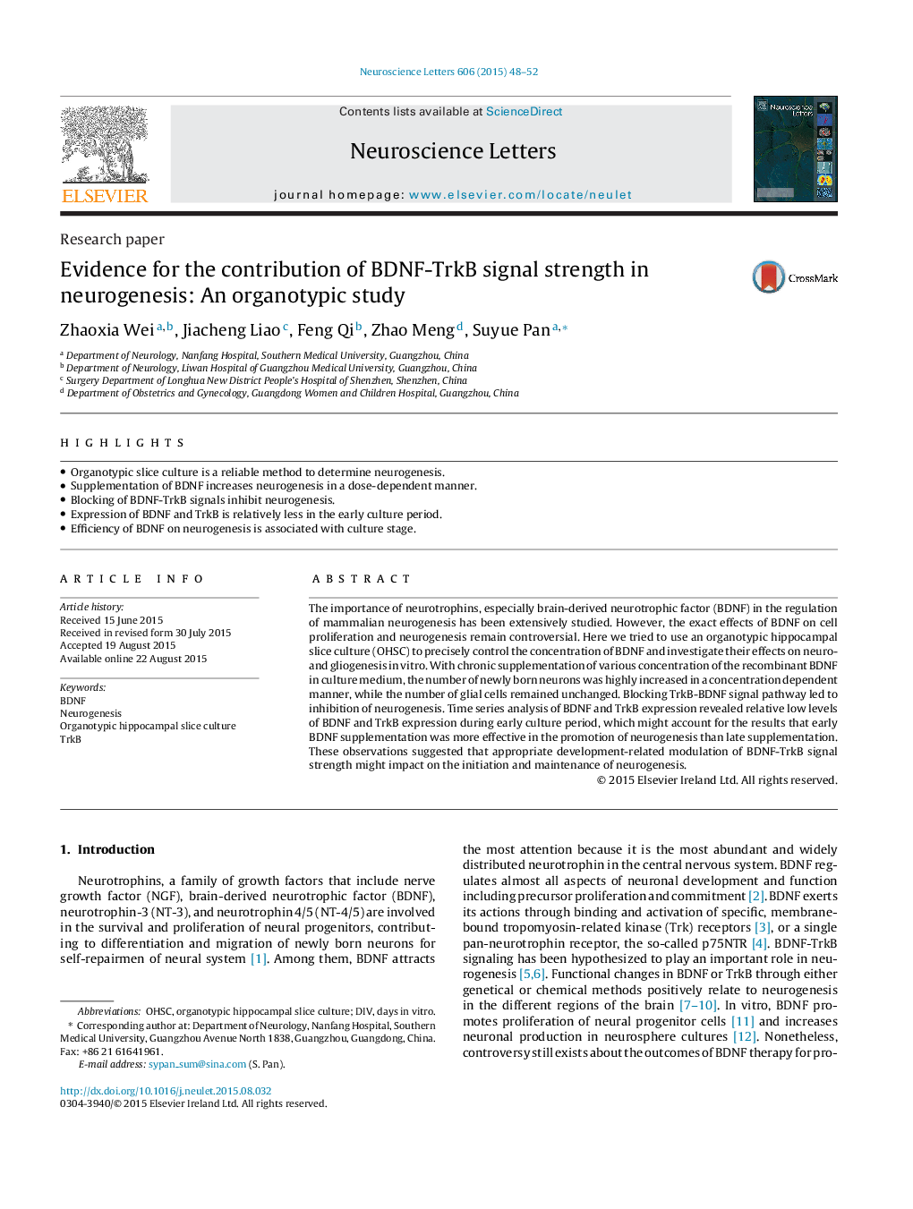 Research paperEvidence for the contribution of BDNF-TrkB signal strength in neurogenesis: An organotypic study