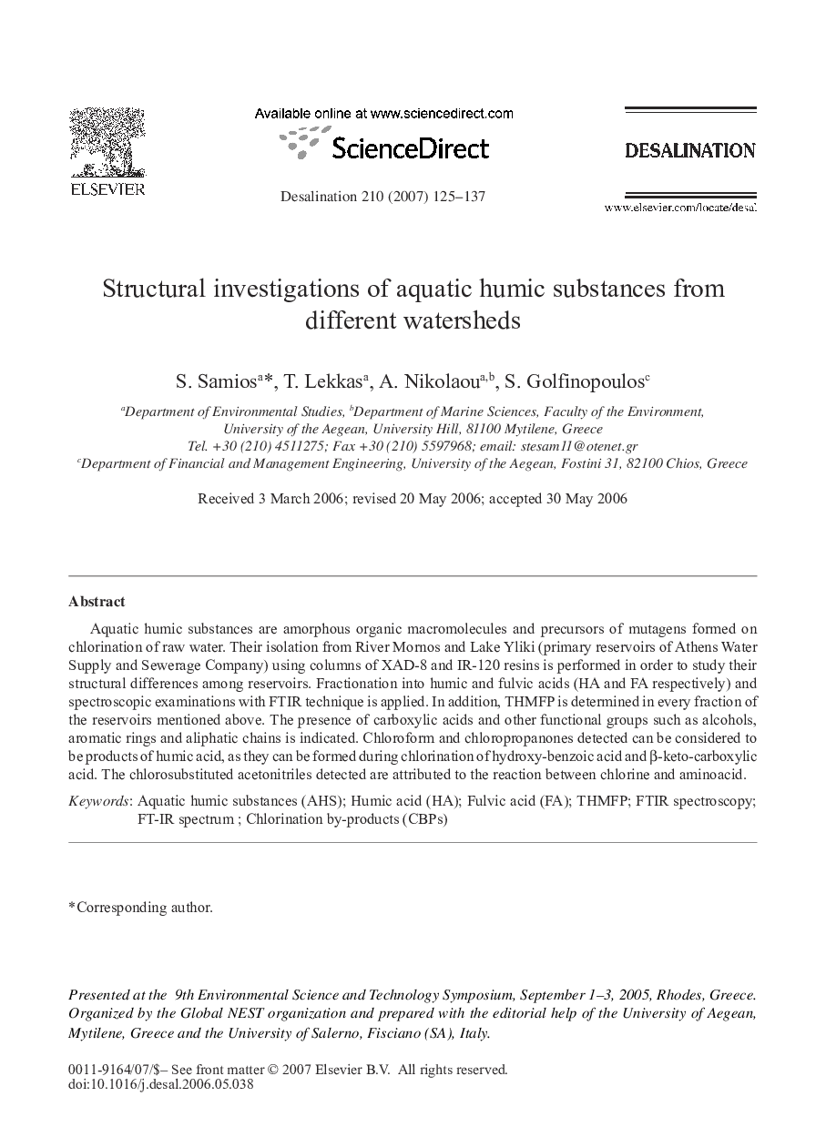 Structural investigations of aquatic humic substances from different watersheds