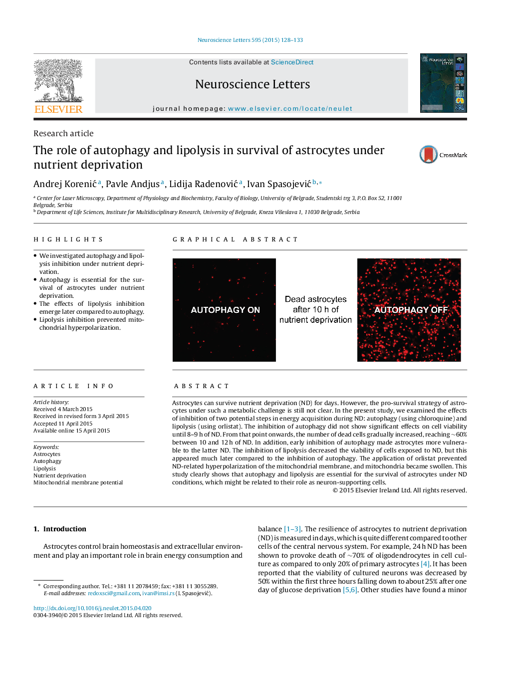 The role of autophagy and lipolysis in survival of astrocytes under nutrient deprivation