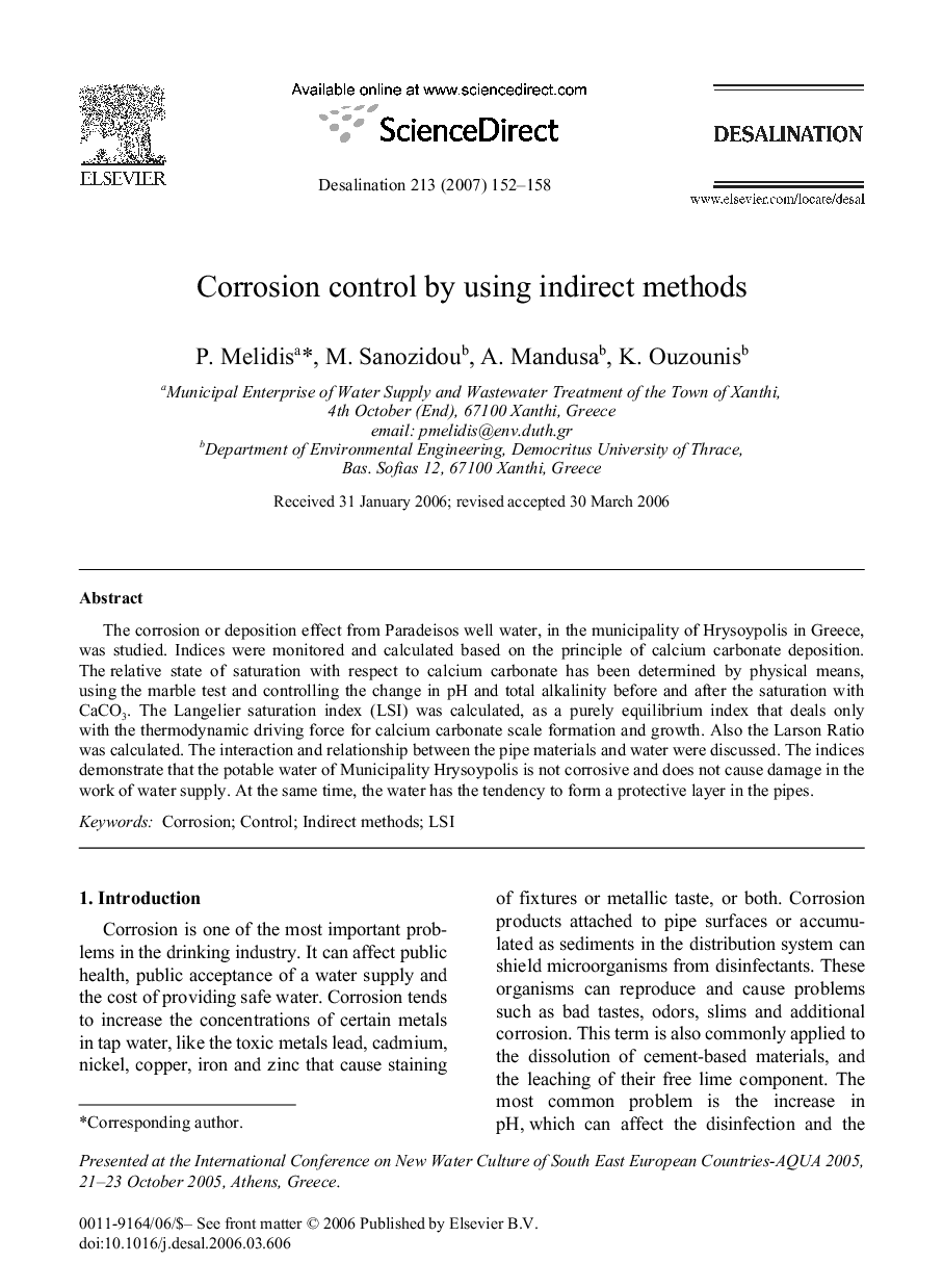 Corrosion control by using indirect methods