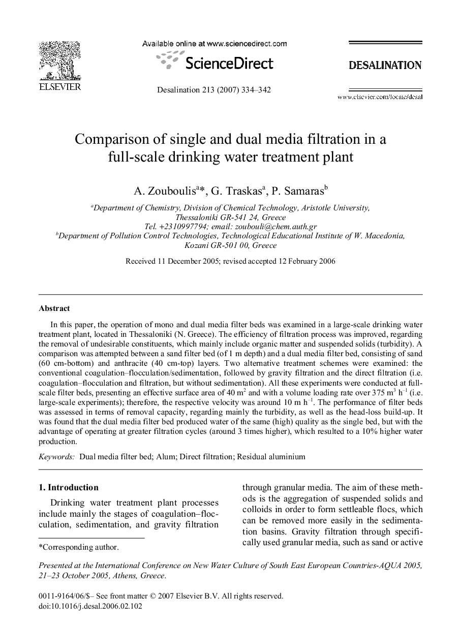 Comparison of single and dual media filtration in a full-scale drinking water treatment plant