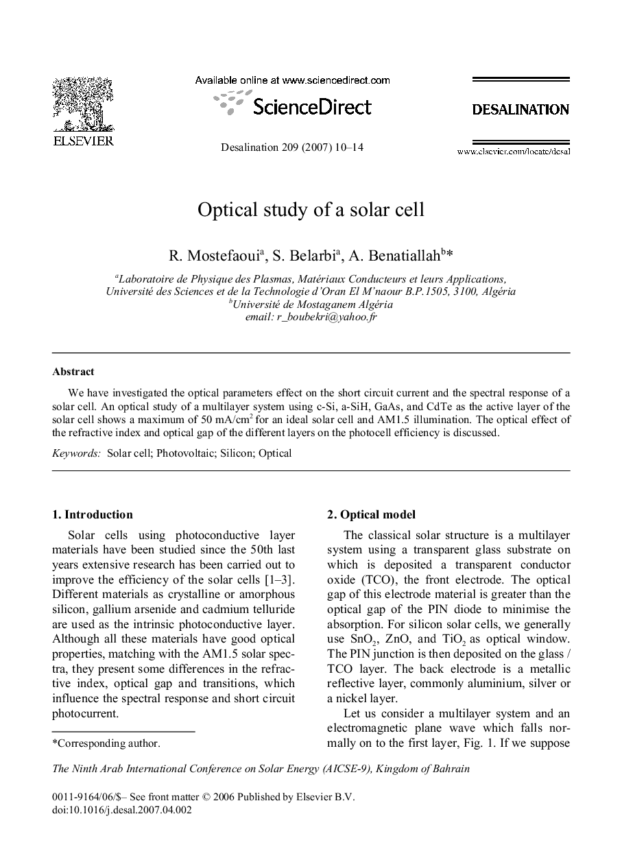 Optical study of a solar cell