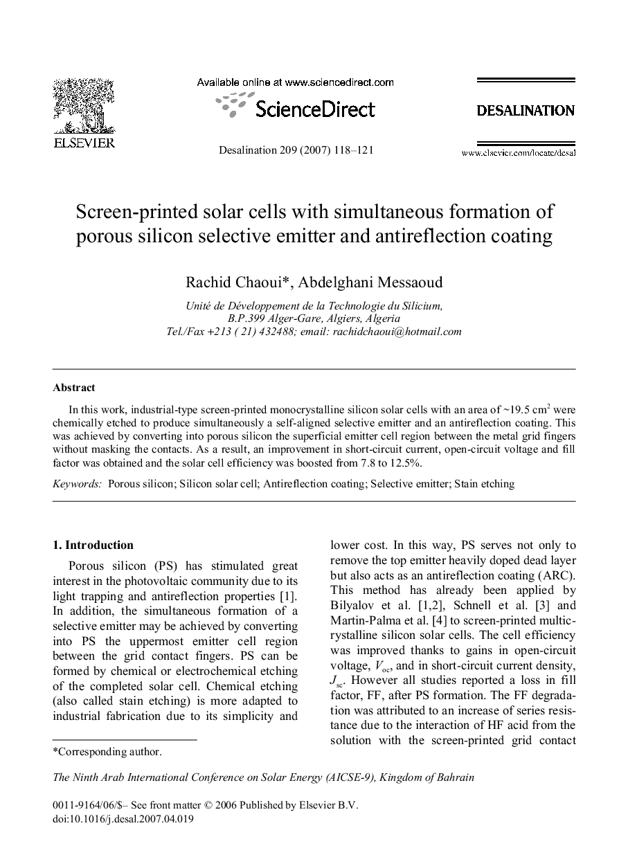 Screen-printed solar cells with simultaneous formation of porous silicon selective emitter and antireflection coating