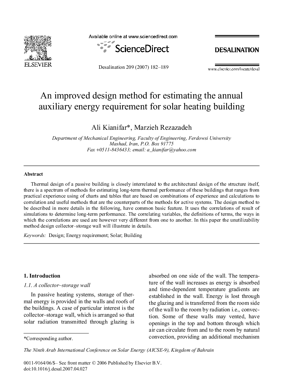عکس صفحه اول مقاله: An improved design method for estimating the annual auxiliary energy requirement for solar heating building An improved design method for estimating the annual auxiliary energy requirement for solar heating building
