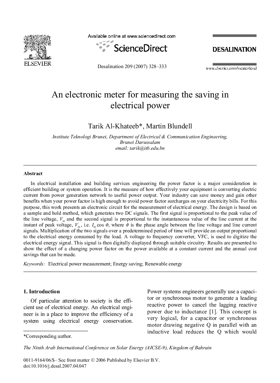 An electronic meter for measuring the saving in electrical power