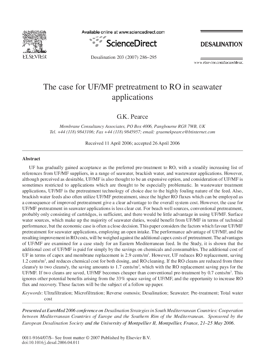 The case for UF/MF pretreatment to RO in seawater applications