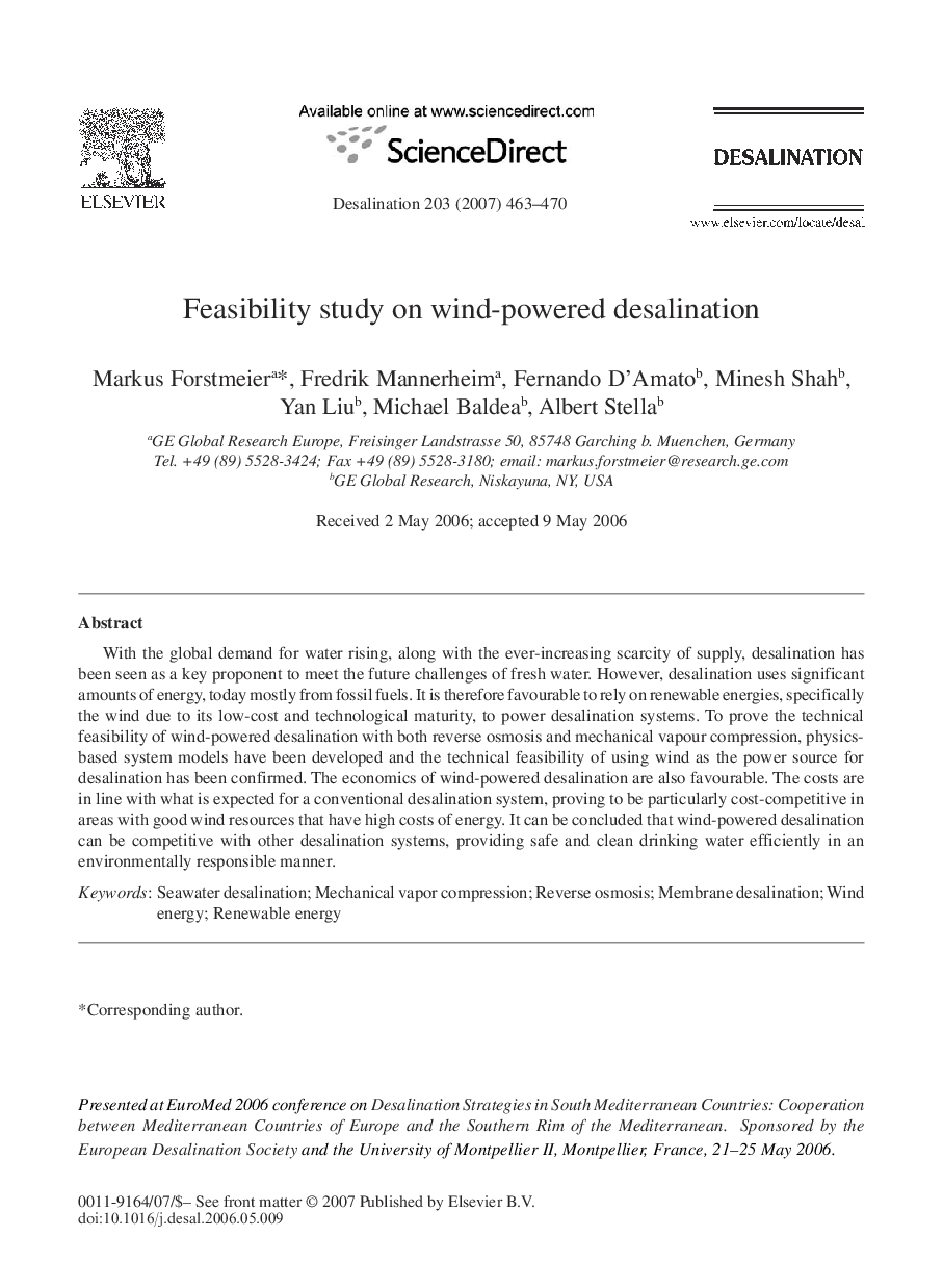 Feasibility study on wind-powered desalination