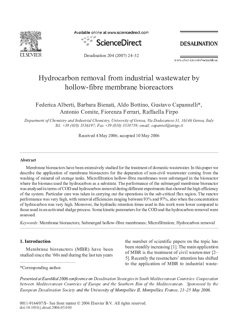 Hydrocarbon removal from industrial wastewater by hollow-fibre membrane bioreactors