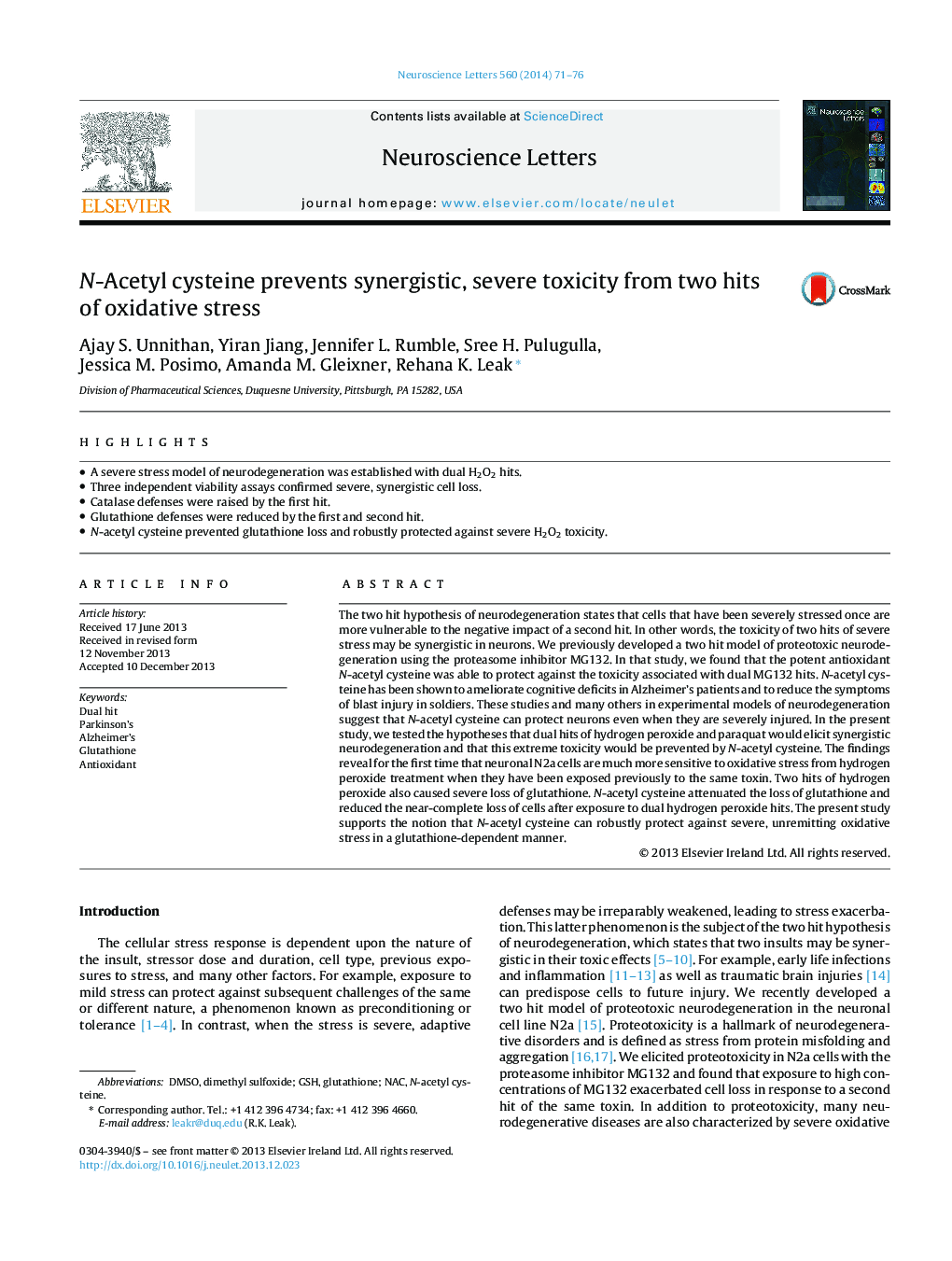 N-Acetyl cysteine prevents synergistic, severe toxicity from two hits of oxidative stress