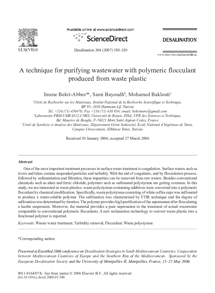 A technique for purifying wastewater with polymeric flocculantproduced from waste plastic