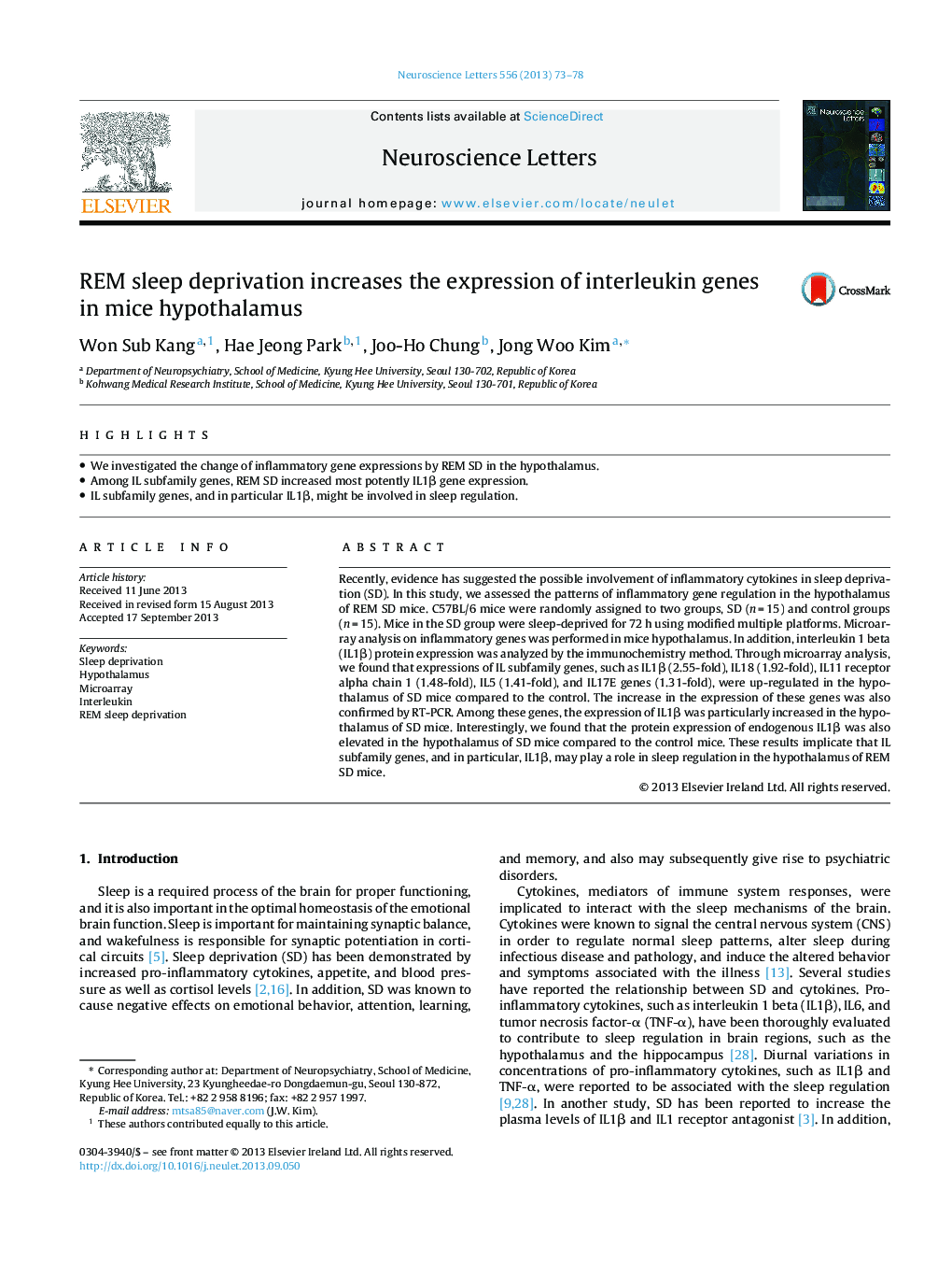 REM sleep deprivation increases the expression of interleukin genes in mice hypothalamus