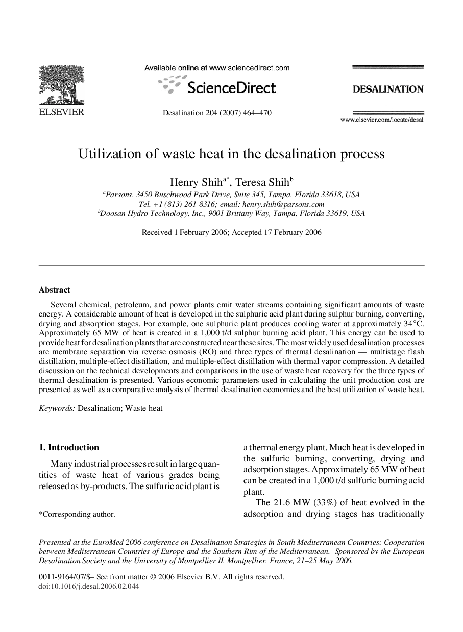 Utilization of waste heat in the desalination process