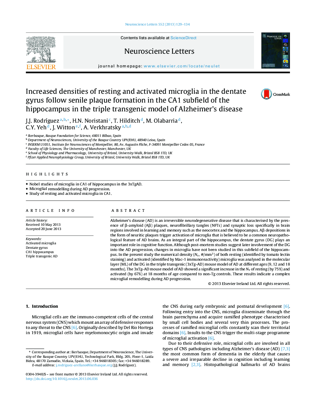 Increased densities of resting and activated microglia in the dentate gyrus follow senile plaque formation in the CA1 subfield of the hippocampus in the triple transgenic model of Alzheimer's disease