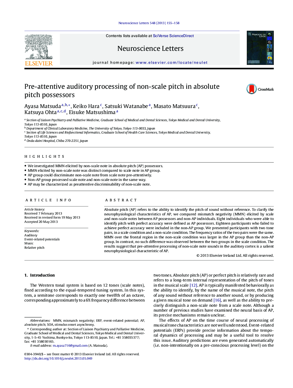 Pre-attentive auditory processing of non-scale pitch in absolute pitch possessors