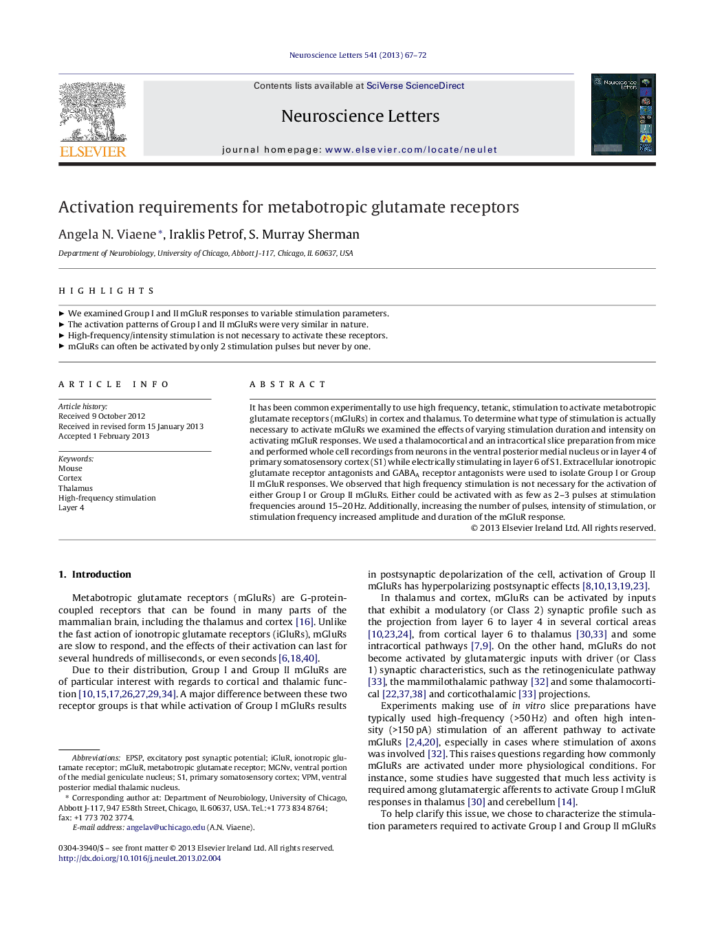 Activation requirements for metabotropic glutamate receptors