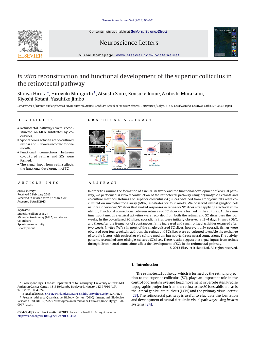 In vitro reconstruction and functional development of the superior colliculus in the retinotectal pathway