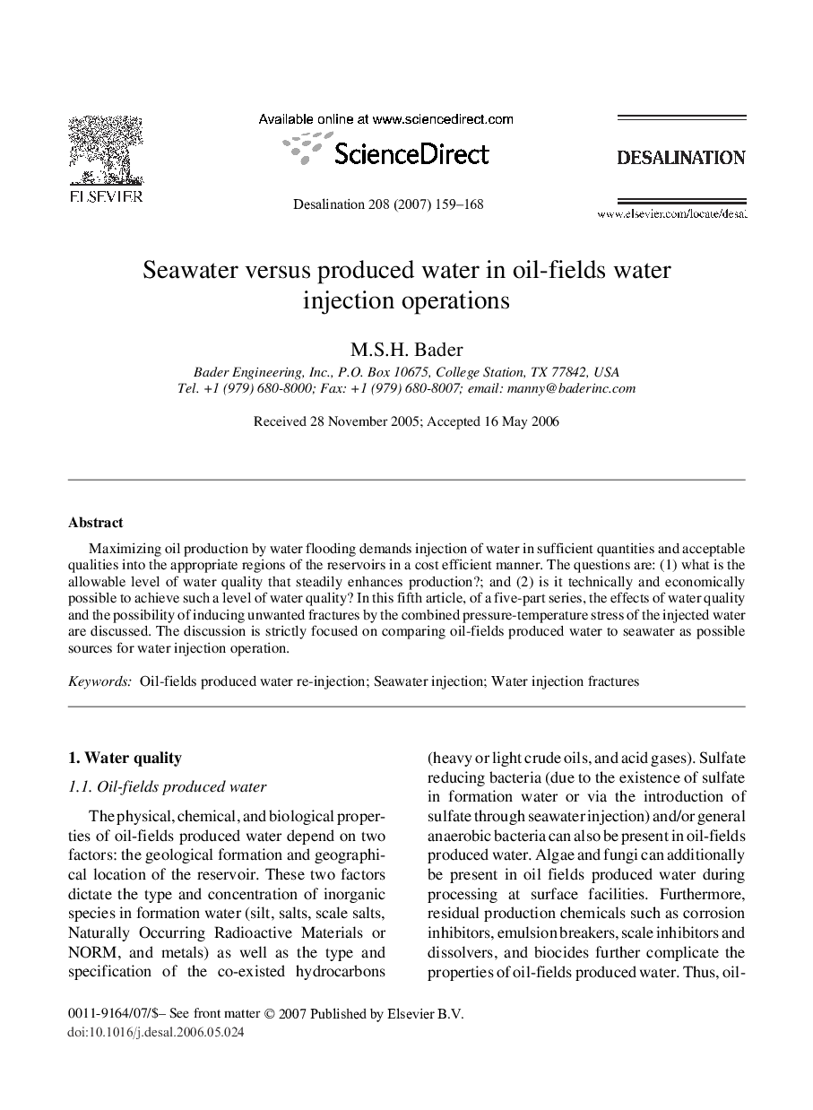 Seawater versus produced water in oil-fields water injection operations