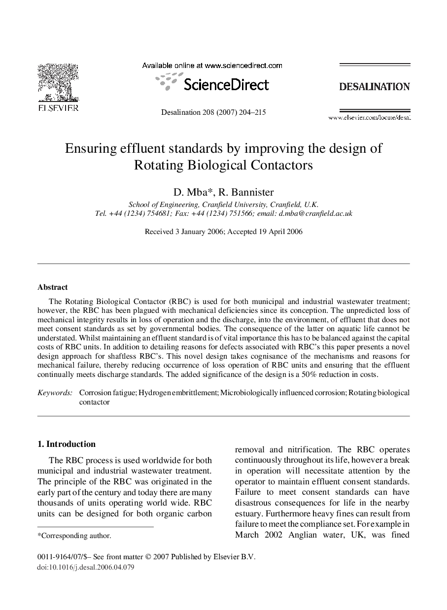 Ensuring effluent standards by improving the design of Rotating Biological Contactors