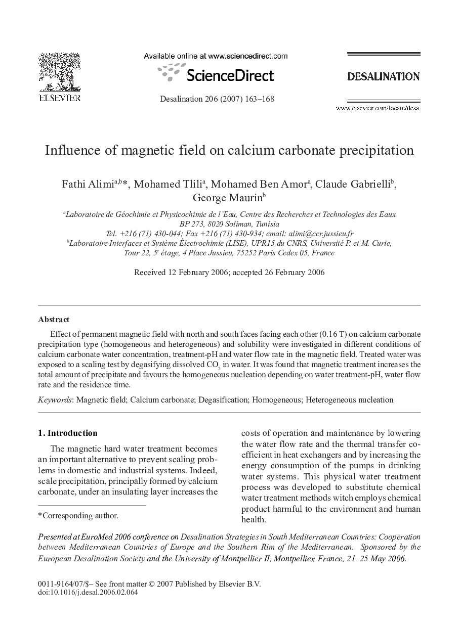 Influence of magnetic field on calcium carbonate precipitation