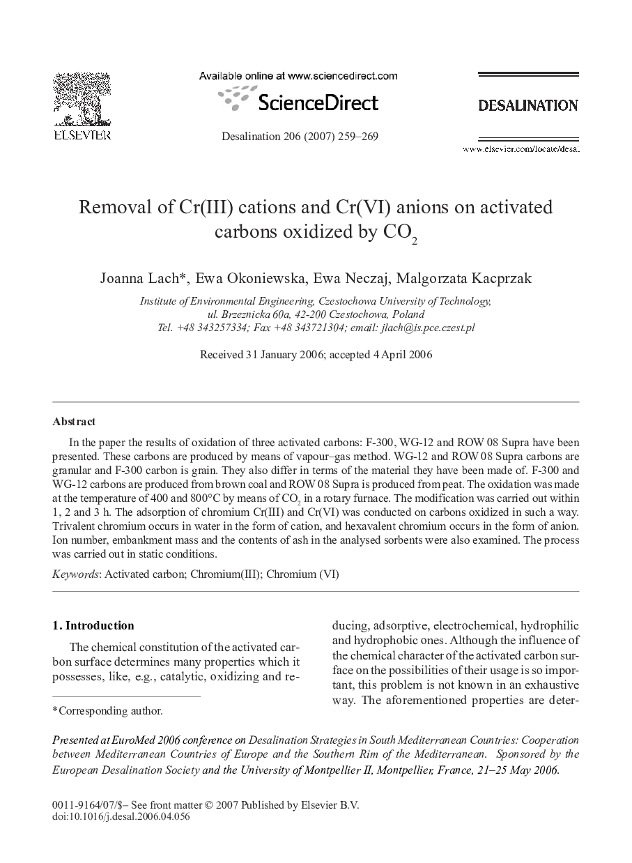 Removal of Cr(III) cations and Cr(VI) anions on activated carbons oxidized by CO2