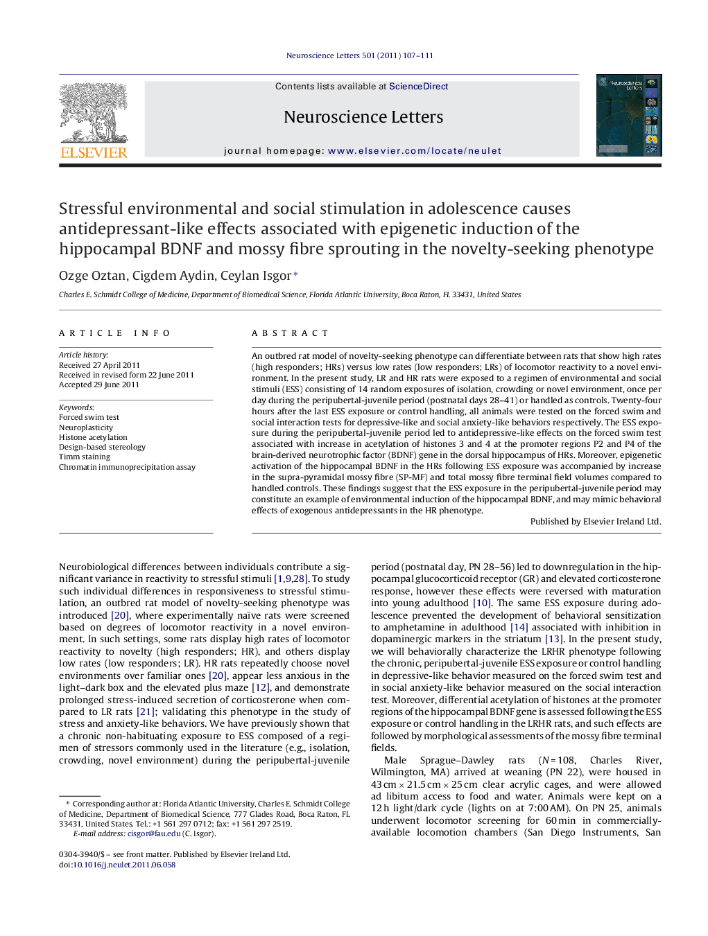 Stressful environmental and social stimulation in adolescence causes antidepressant-like effects associated with epigenetic induction of the hippocampal BDNF and mossy fibre sprouting in the novelty-seeking phenotype