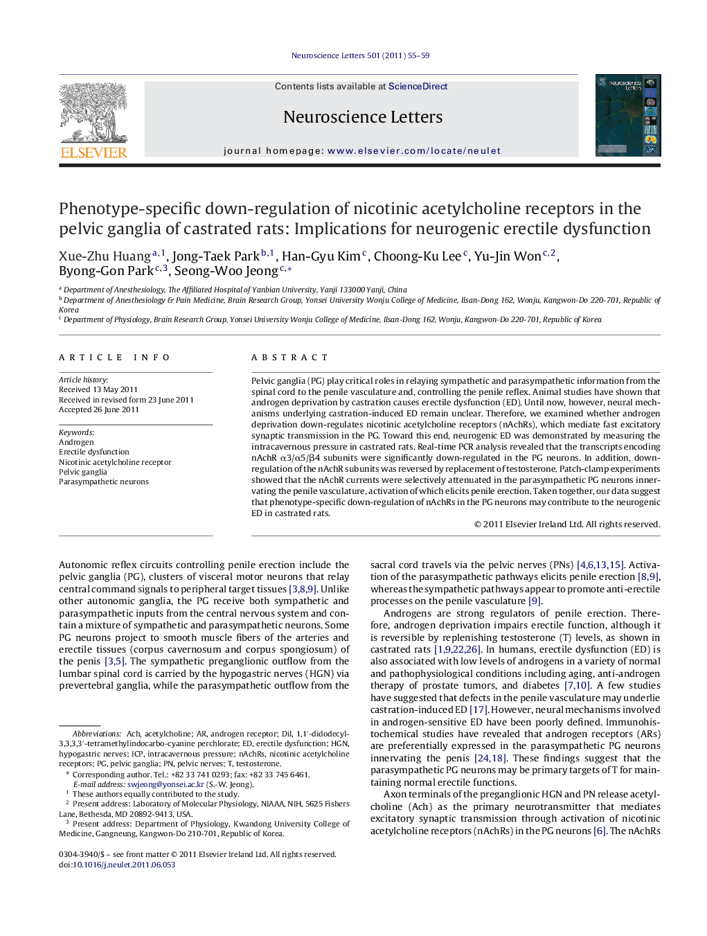 Phenotype-specific down-regulation of nicotinic acetylcholine receptors in the pelvic ganglia of castrated rats: Implications for neurogenic erectile dysfunction