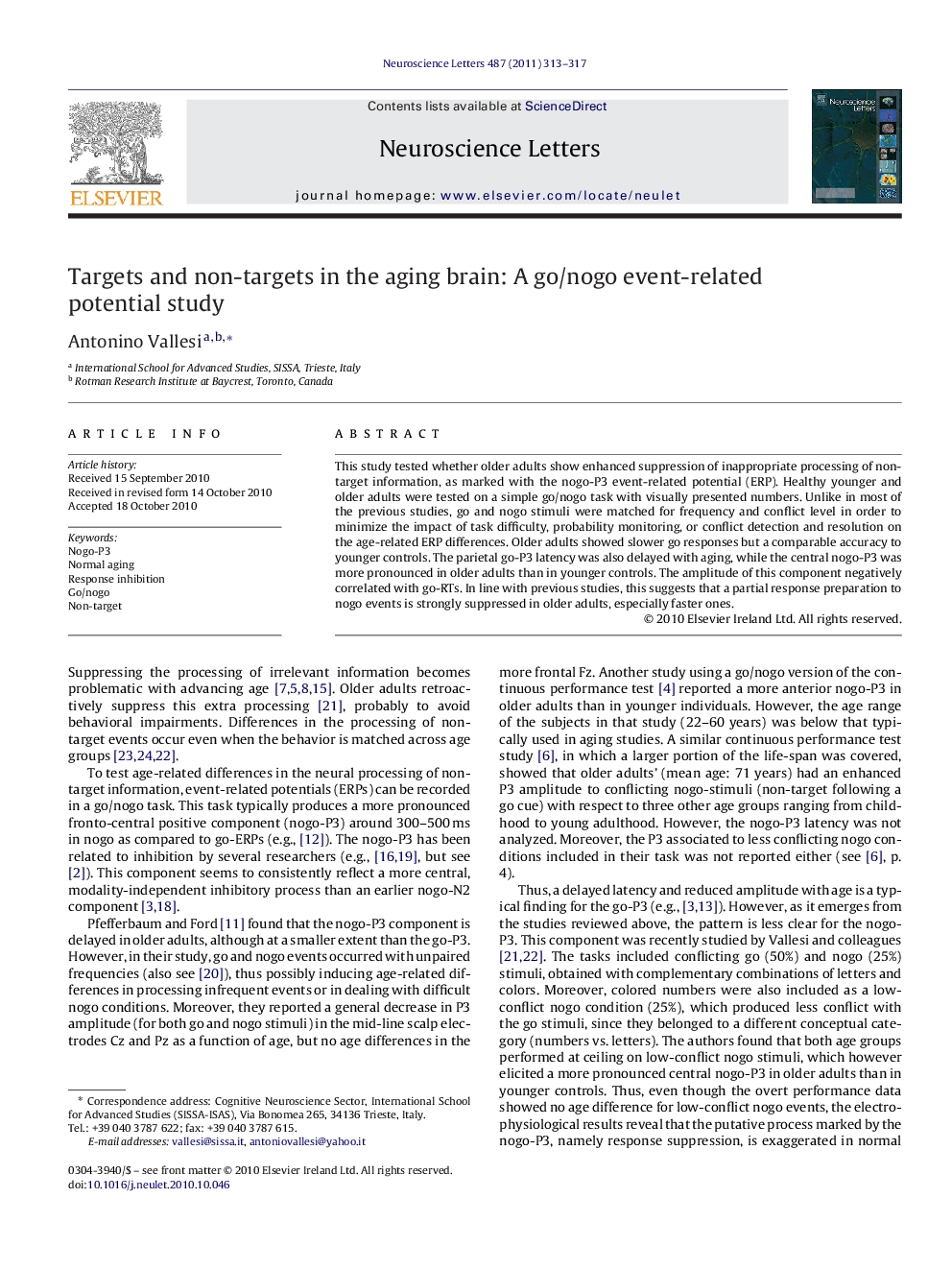 Targets and non-targets in the aging brain: A go/nogo event-related potential study