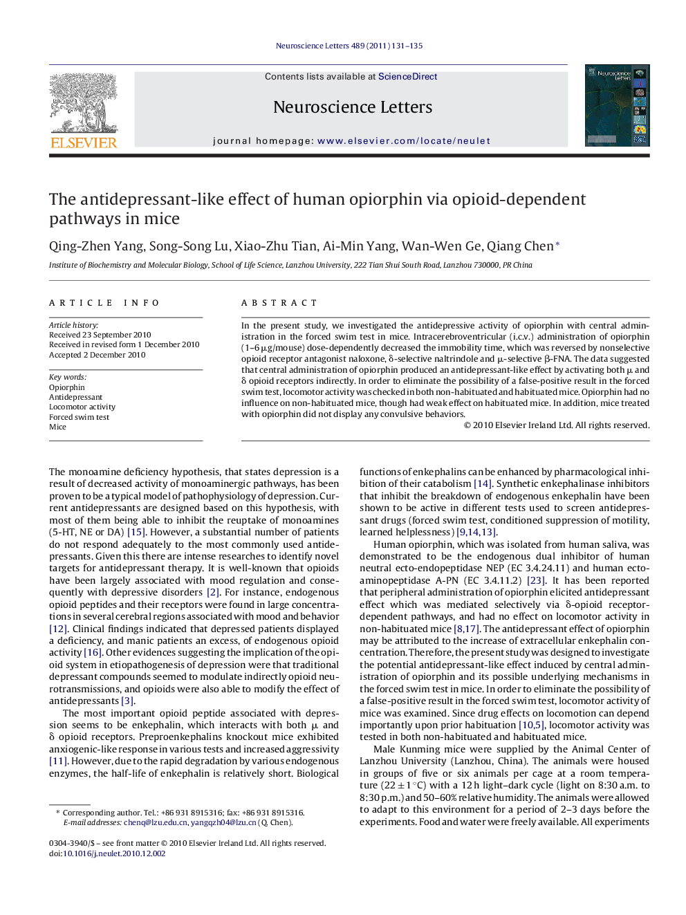 The antidepressant-like effect of human opiorphin via opioid-dependent pathways in mice