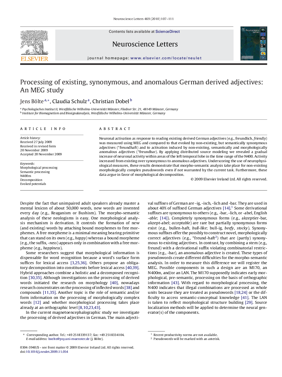 Processing of existing, synonymous, and anomalous German derived adjectives: An MEG study