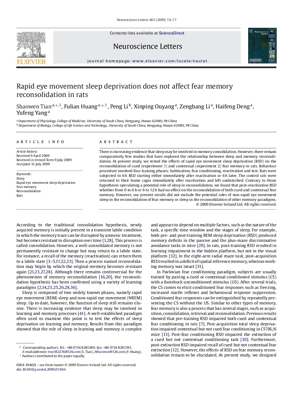 Rapid eye movement sleep deprivation does not affect fear memory reconsolidation in rats