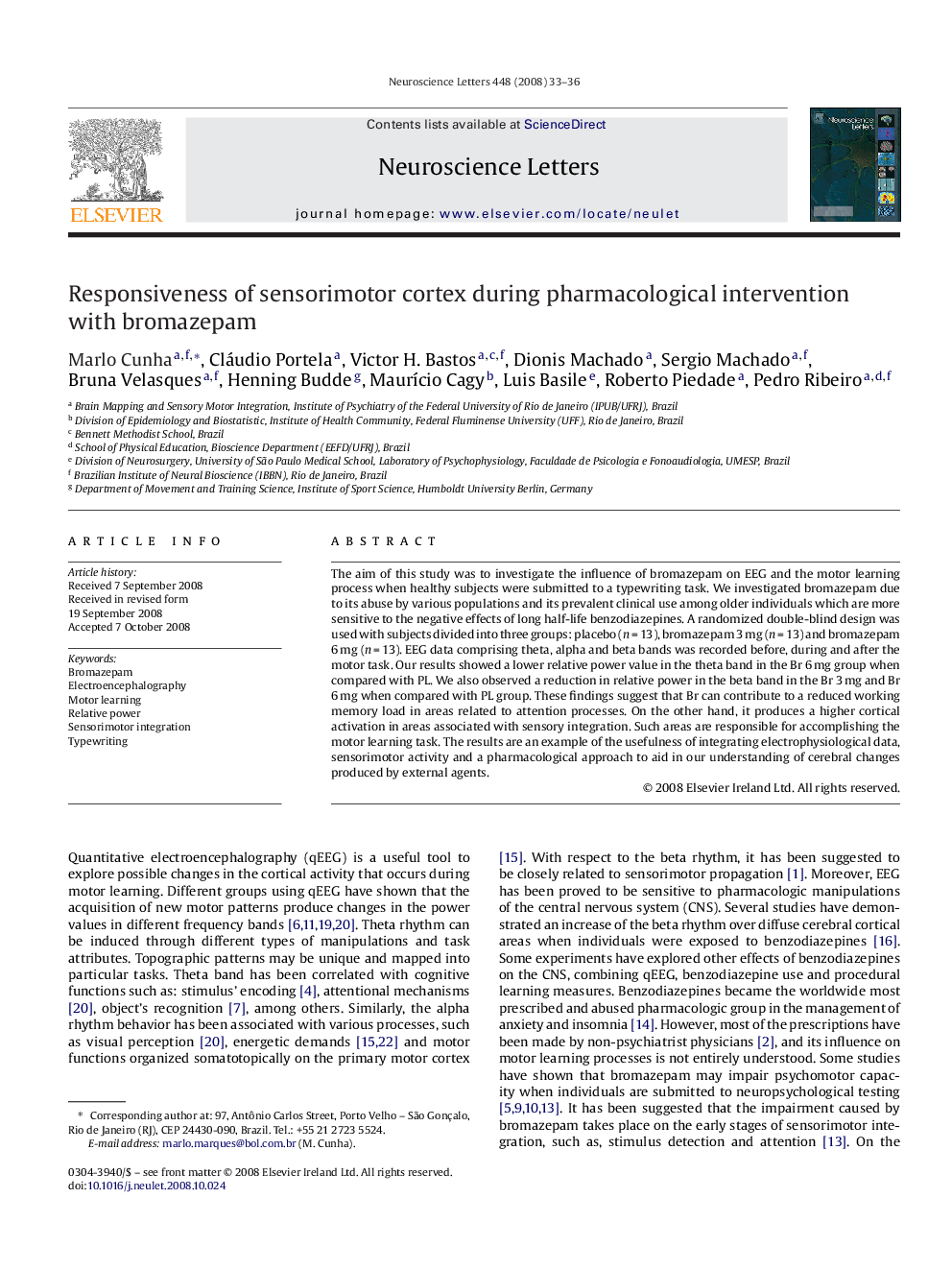 Responsiveness of sensorimotor cortex during pharmacological intervention with bromazepam