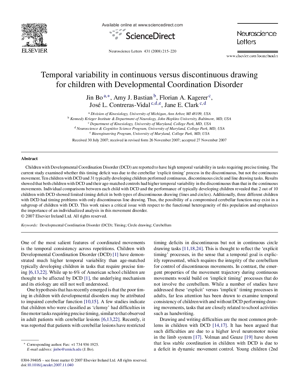 Temporal variability in continuous versus discontinuous drawing for children with Developmental Coordination Disorder