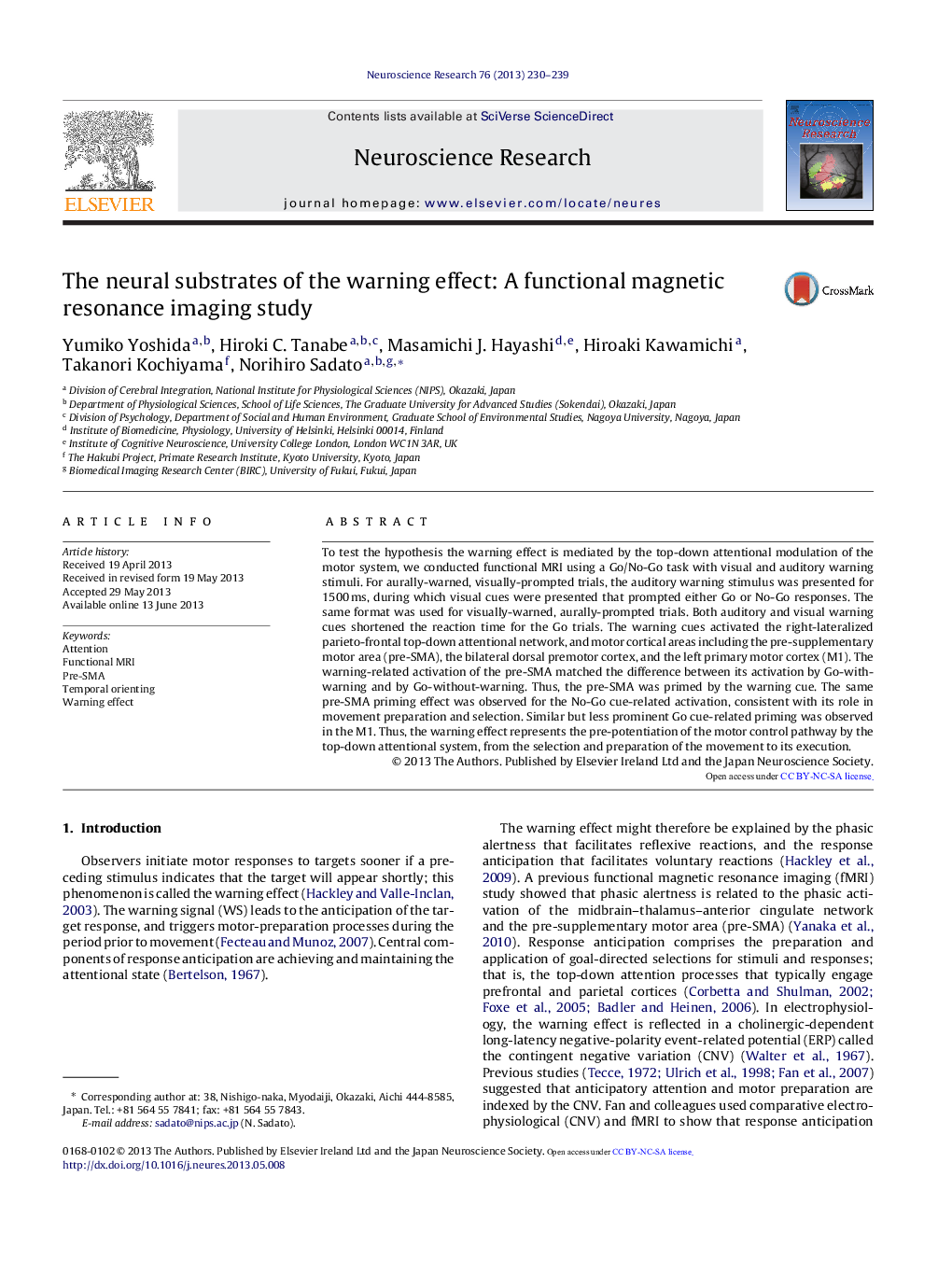 The neural substrates of the warning effect: A functional magnetic resonance imaging study